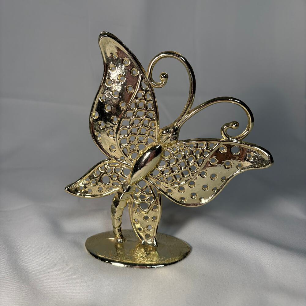 Vintage Revere MFG Earring Tree Holder Gold Butterfly Design 5.25 Inches Tall